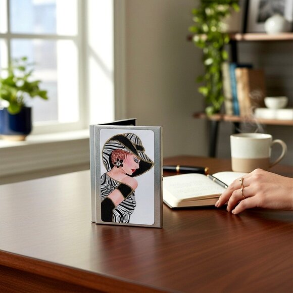 Pocket Calculator and Business Card Holder Shiny Metal Case Woman Glitter NEW - Picture 12 of 13